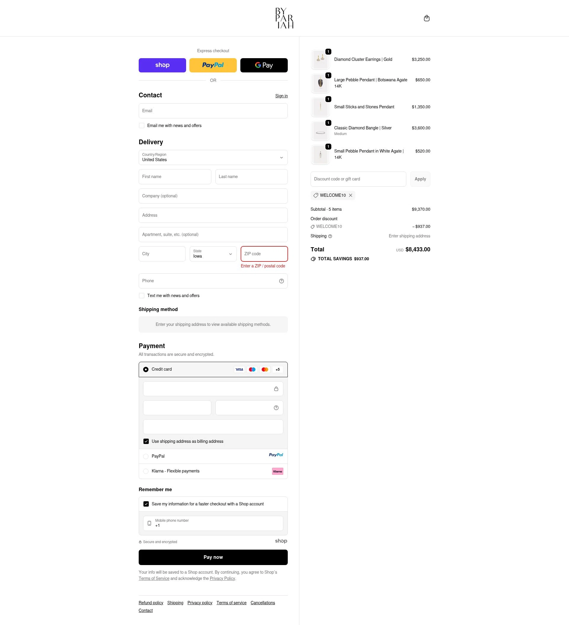 By Pariah checkout page showing By Pariah promo code box | Screenshot taken by SimplyCodes community member on Sep 22, 2025