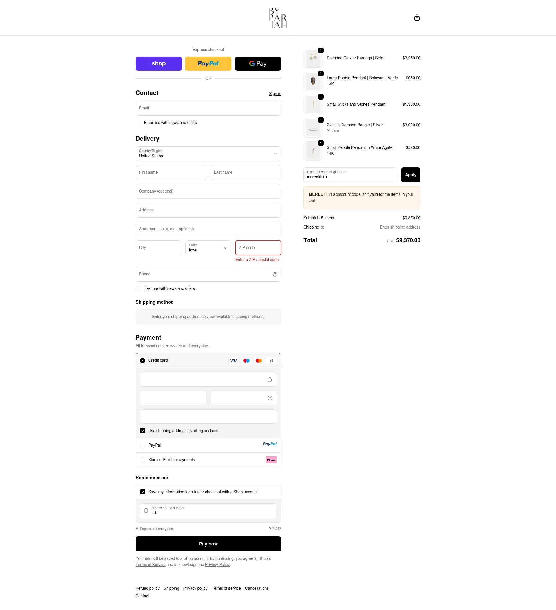 By Pariah checkout page showing By Pariah promo code box | Screenshot taken by SimplyCodes community member on Sep 22, 2025