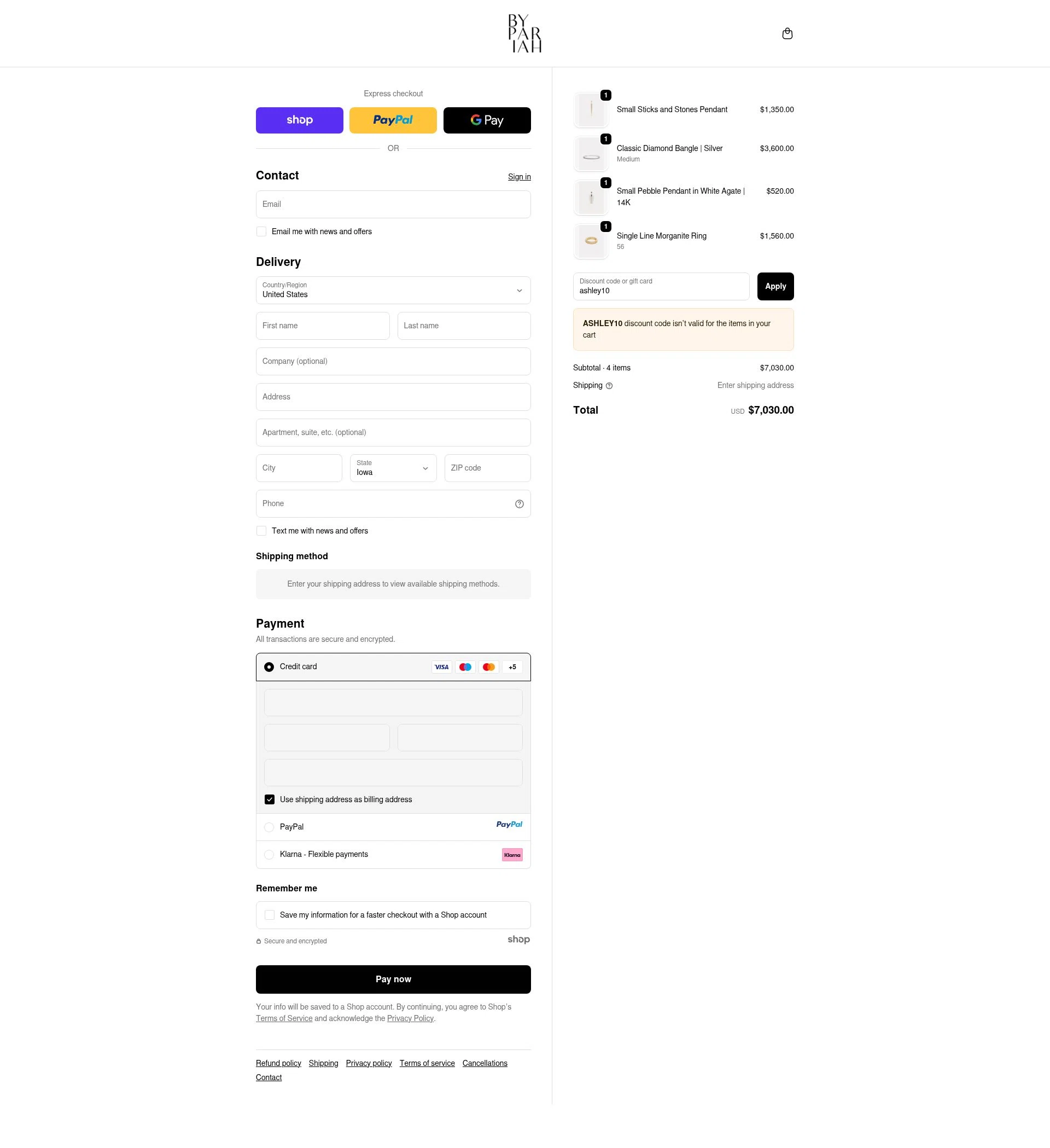 By Pariah checkout page showing By Pariah promo code box | Screenshot taken by SimplyCodes community member on Sep 18, 2025