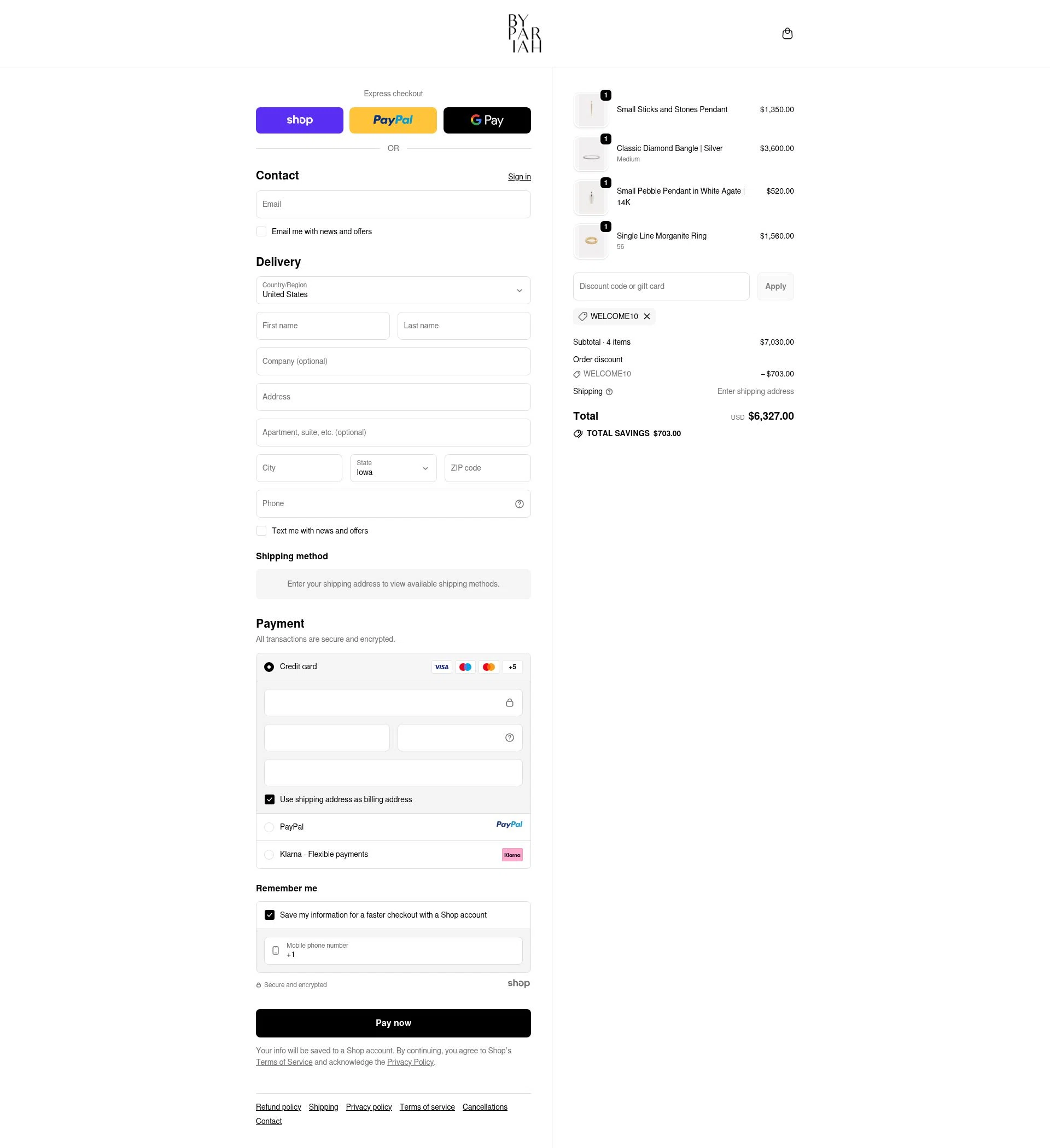 By Pariah checkout page showing By Pariah promo code box | Screenshot taken by SimplyCodes community member on Sep 18, 2025