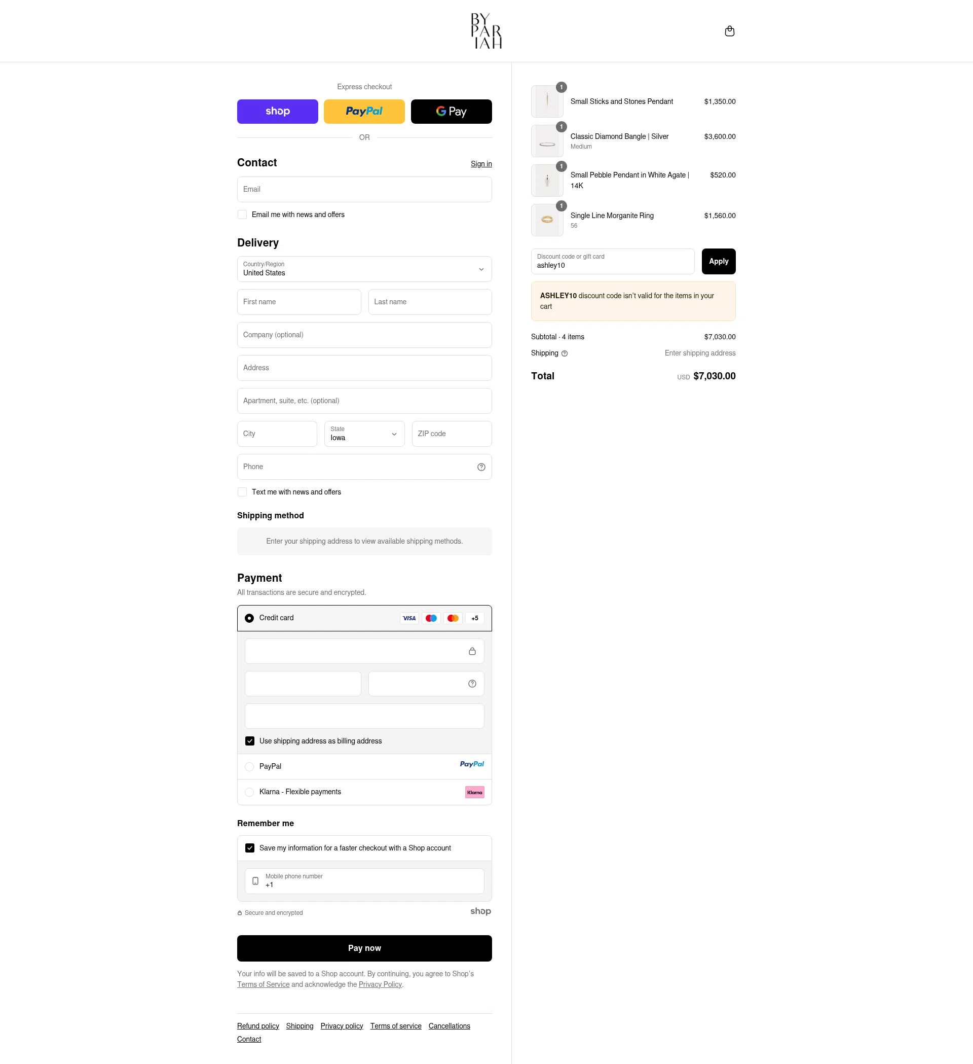 By Pariah checkout page showing By Pariah promo code box | Screenshot taken by SimplyCodes community member on Sep 14, 2025