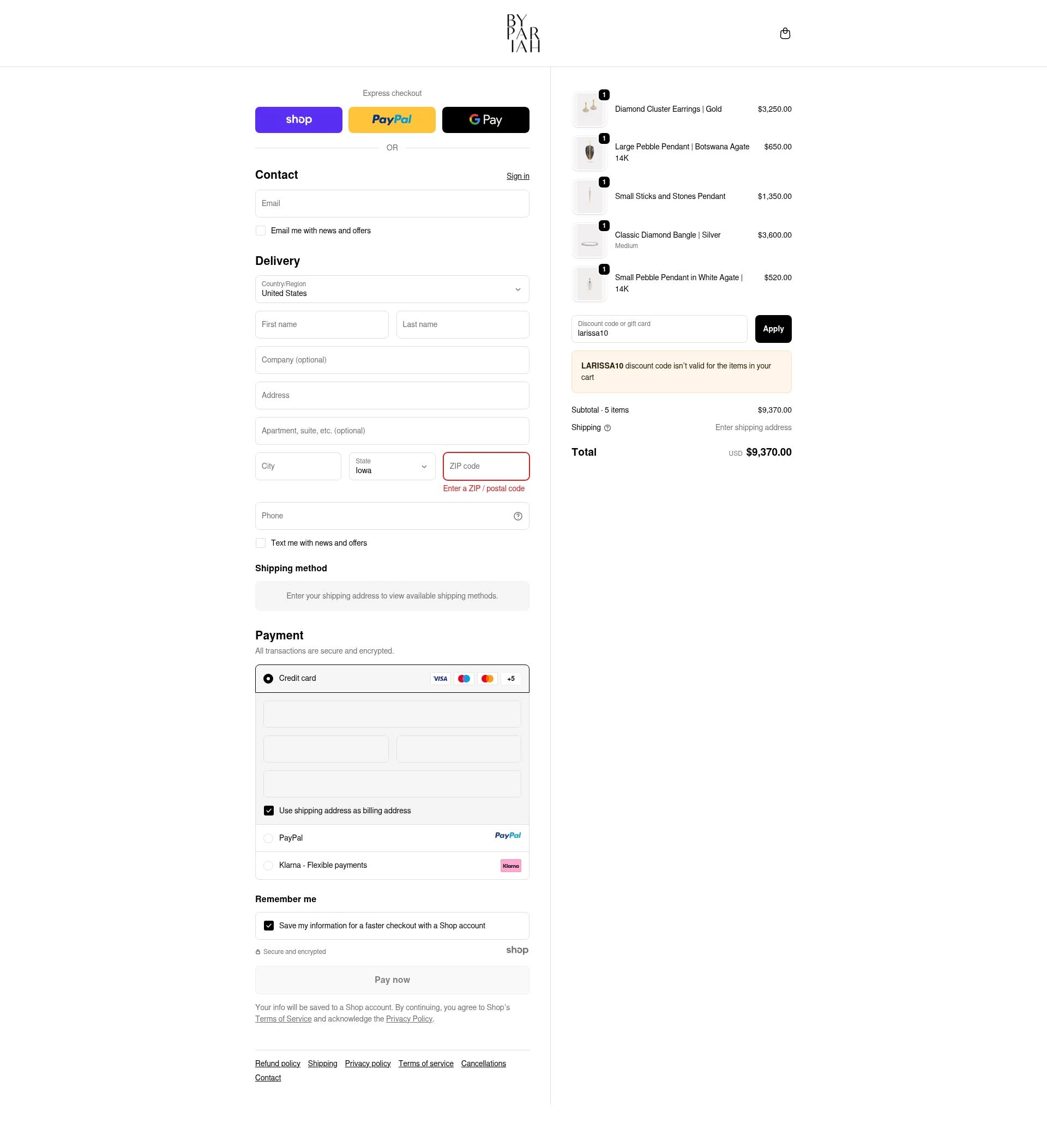 By Pariah checkout page showing By Pariah promo code box | Screenshot taken by SimplyCodes community member on Sep 22, 2025