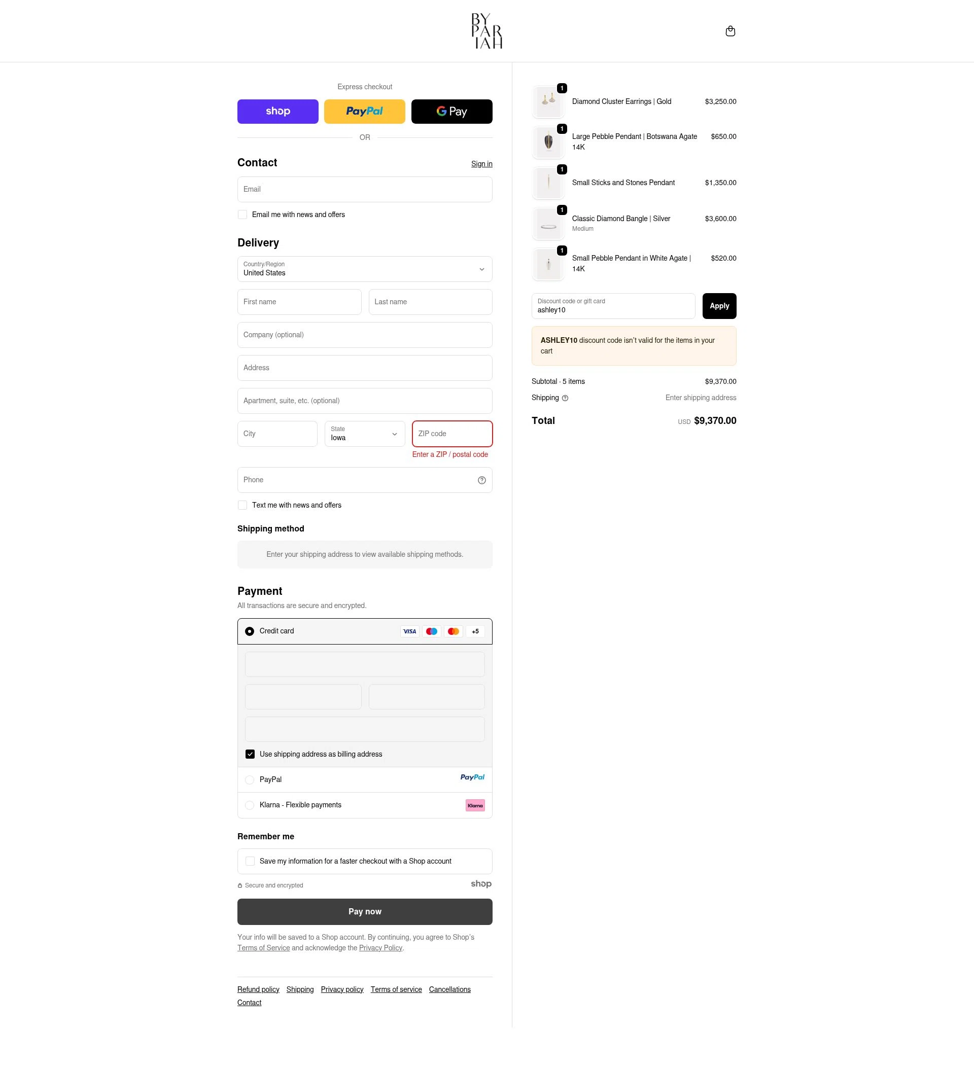 By Pariah checkout page showing By Pariah promo code box | Screenshot taken by SimplyCodes community member on Sep 22, 2025