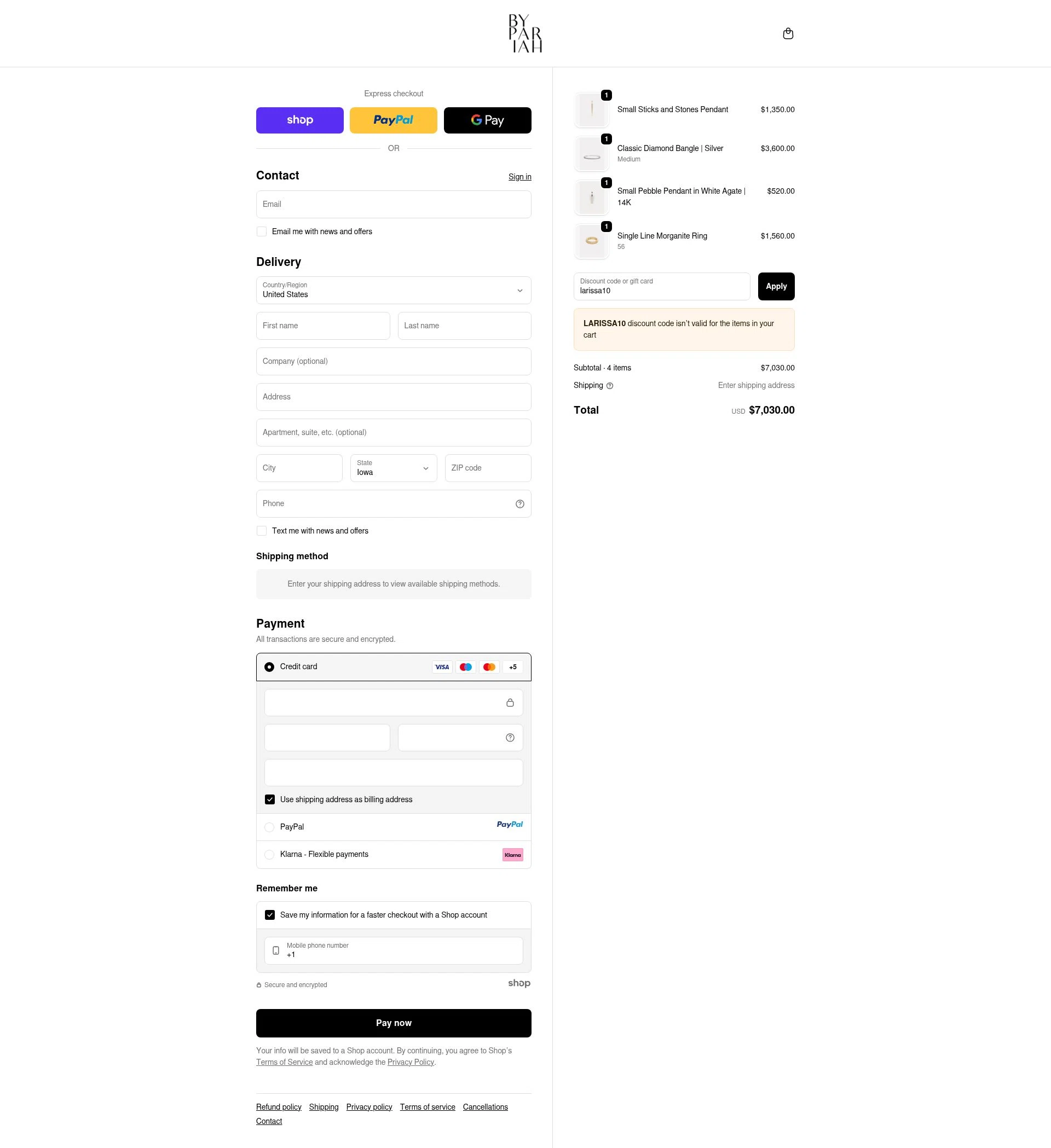 By Pariah checkout page showing By Pariah promo code box | Screenshot taken by SimplyCodes community member on Sep 18, 2025