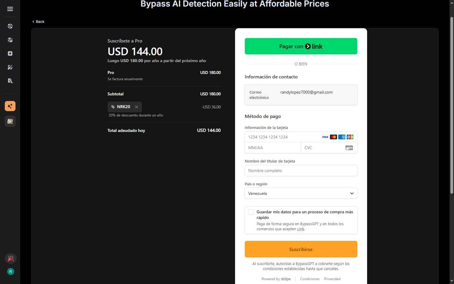 BypassGPT checkout page showing BypassGPT promo code box | Screenshot taken by SimplyCodes community member on Jan 25, 2026