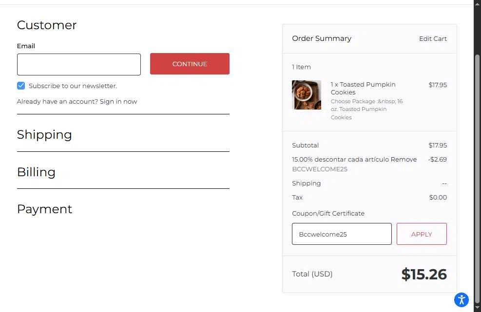 Byrd Cookie Company checkout page showing Byrd Cookie Company promo code box | Screenshot taken by SimplyCodes community member on Sep 22, 2025