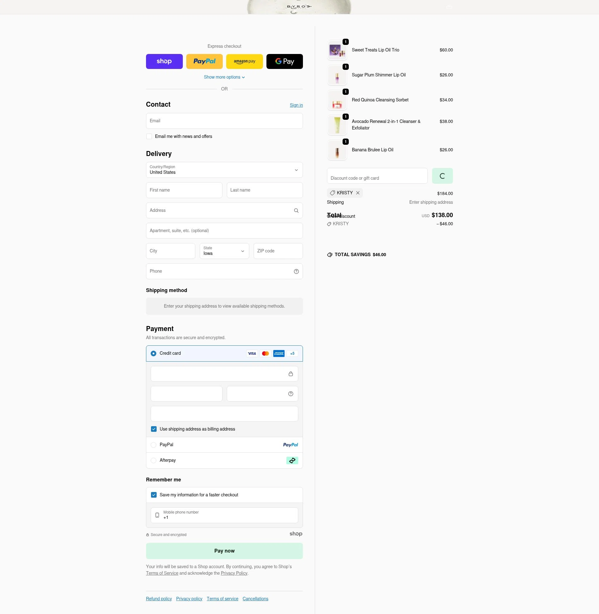 BYROE checkout page showing BYROE discount code box | Screenshot taken by SimplyCodes community member on Dec 29, 2025