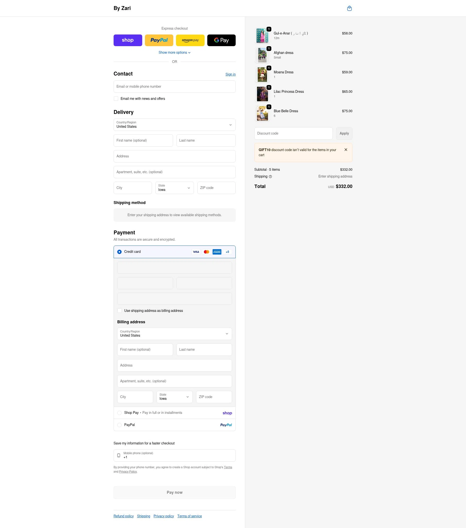 By Zari checkout page showing By Zari promo code box | Screenshot taken by SimplyCodes community member on Feb 11, 2026