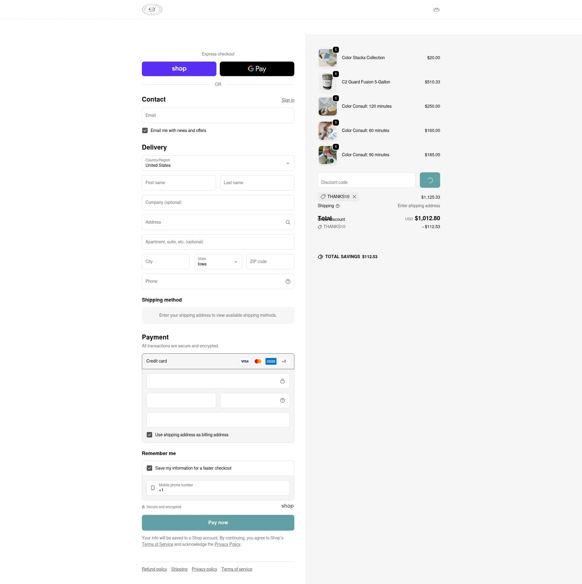 C2 Paint checkout page showing C2 Paint promo code box | Screenshot taken by SimplyCodes community member on Jan 2, 2026