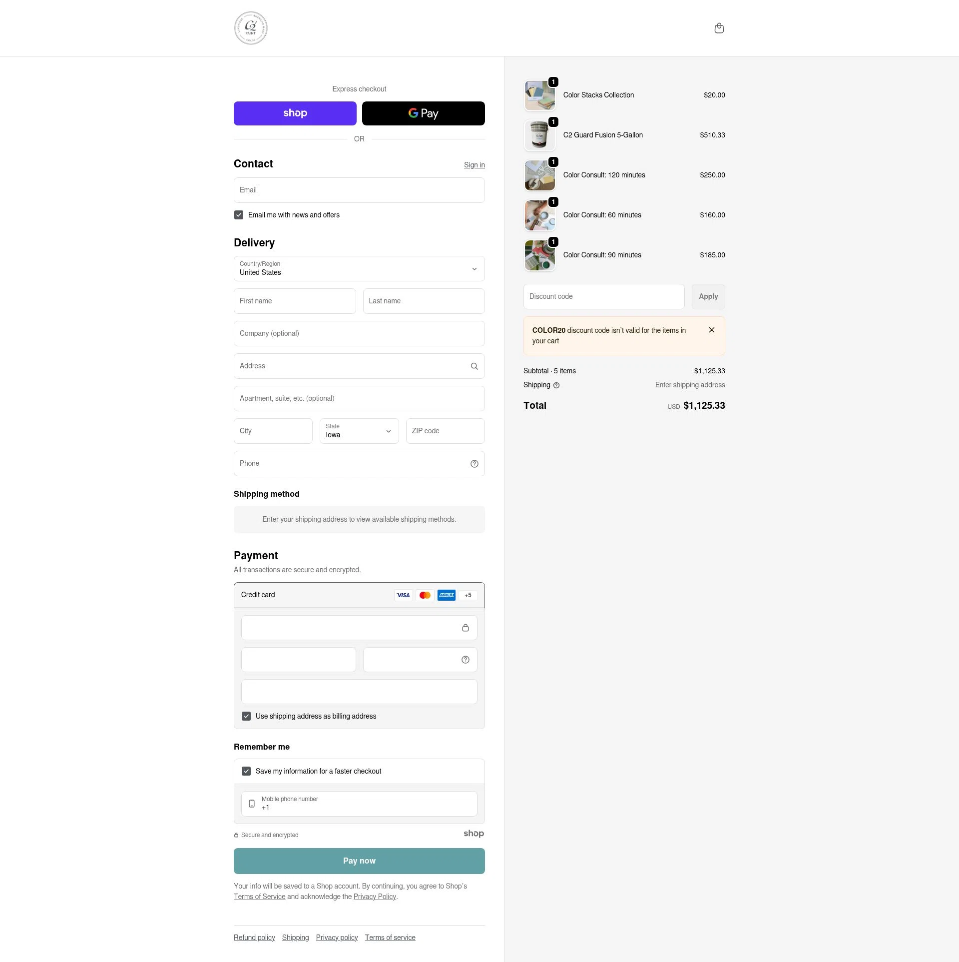 C2 Paint checkout page showing C2 Paint promo code box | Screenshot taken by SimplyCodes community member on Jan 2, 2026