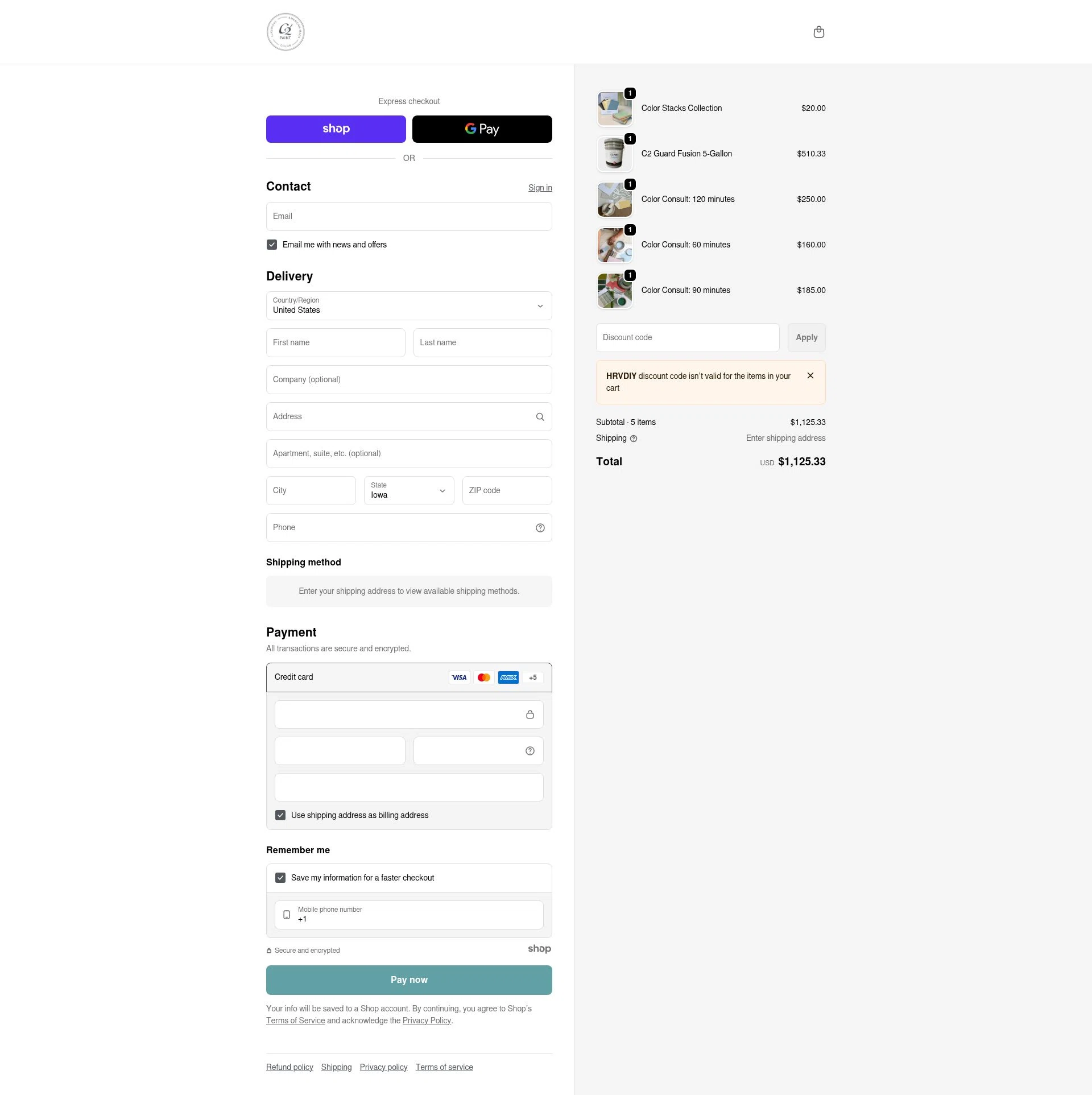 C2 Paint checkout page showing C2 Paint promo code box | Screenshot taken by SimplyCodes community member on Jan 2, 2026