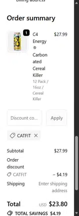 CATFIT coupon verification screenshot