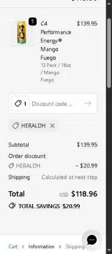 C4 Energy coupon verification screenshot