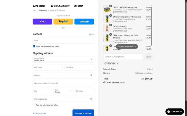 C4 Energy checkout page showing C4 Energy promo code box | Screenshot taken by SimplyCodes community member on Sep 10, 2025