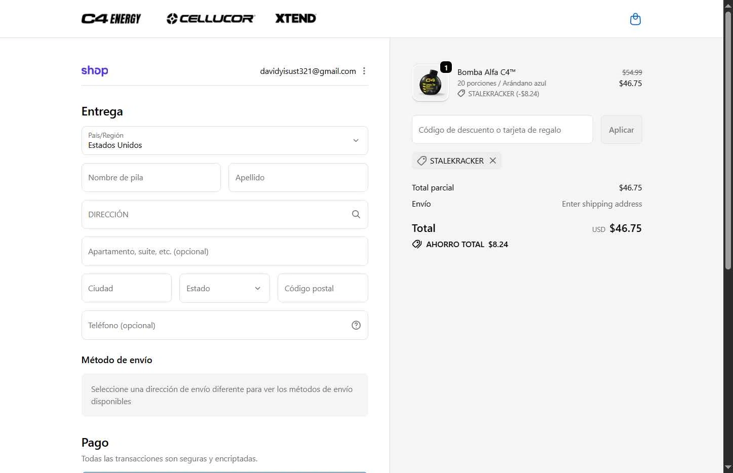 C4 Energy checkout page showing C4 Energy promo code box | Screenshot taken by SimplyCodes community member on Jan 17, 2026