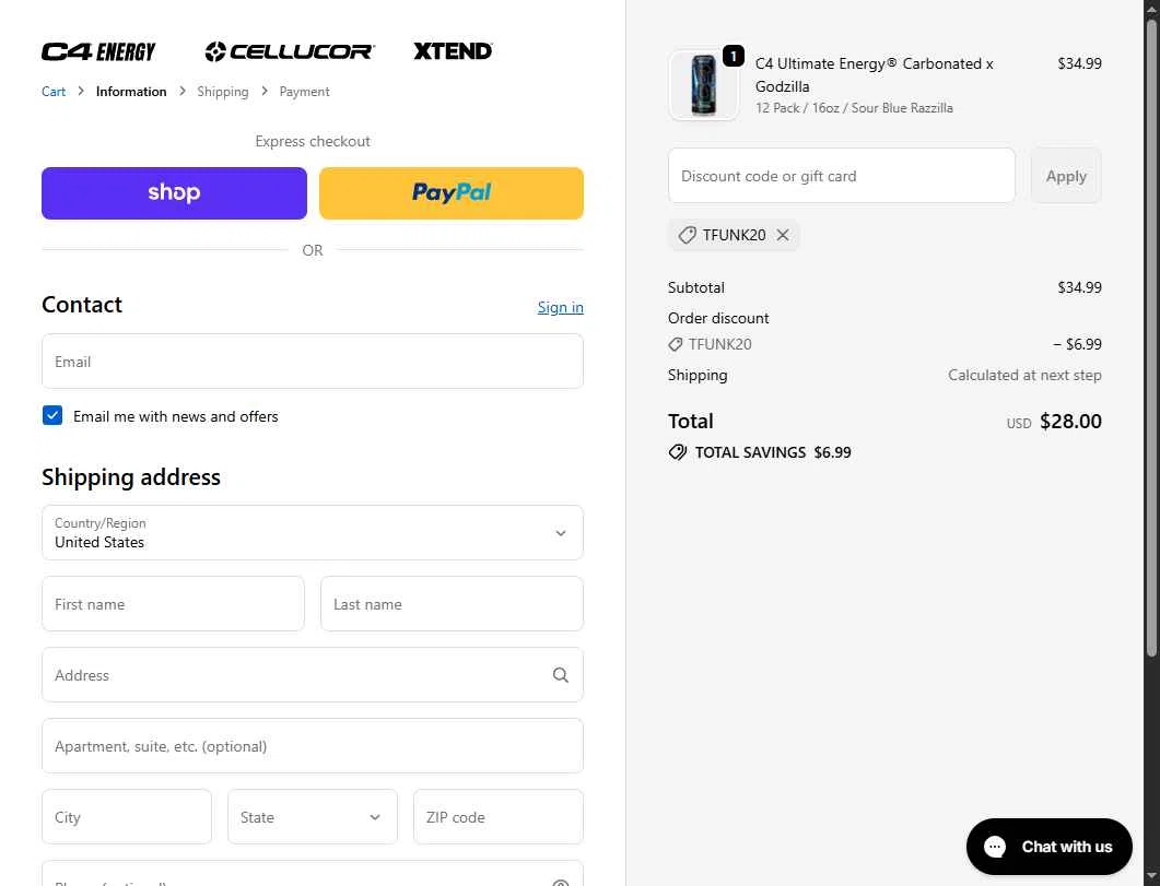 C4 Energy checkout page showing C4 Energy promo code box | Screenshot taken by SimplyCodes community member on Dec 17, 2025
