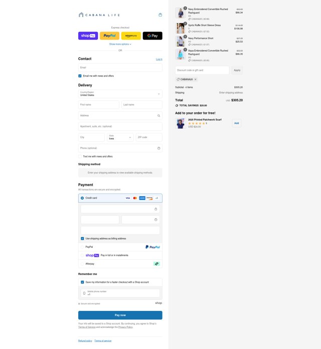 Cabana Life checkout page showing Cabana Life coupon code box | Screenshot taken by SimplyCodes community member on Aug 4, 2025