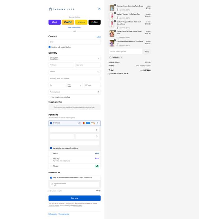 Cabana Life checkout page showing Cabana Life coupon code box | Screenshot taken by SimplyCodes community member on Aug 30, 2025