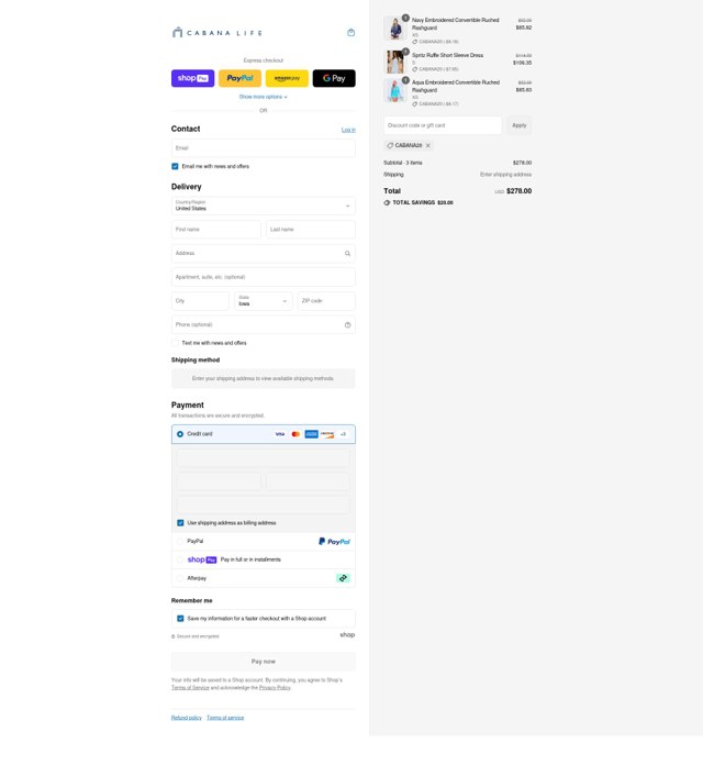 Cabana Life checkout page showing Cabana Life coupon code box | Screenshot taken by SimplyCodes community member on Aug 9, 2025