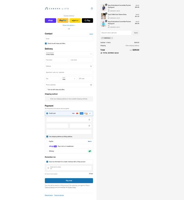 Cabana Life checkout page showing Cabana Life coupon code box | Screenshot taken by SimplyCodes community member on Aug 12, 2025