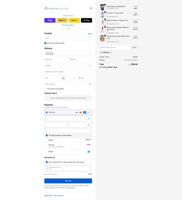 Cabana Life checkout page showing Cabana Life coupon code box | Screenshot taken by SimplyCodes community member on Sep 12, 2025