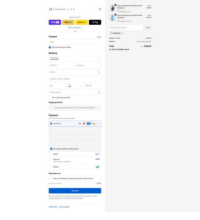 Cabana Life checkout page showing Cabana Life coupon code box | Screenshot taken by SimplyCodes community member on Aug 22, 2025