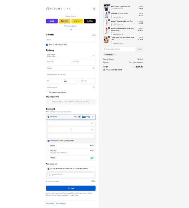 Cabana Life checkout page showing Cabana Life coupon code box | Screenshot taken by SimplyCodes community member on Sep 8, 2025
