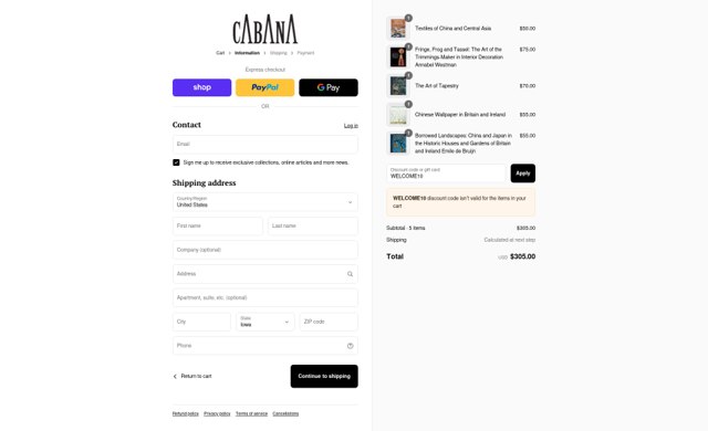 Cabana Magazine checkout page showing Cabana Magazine discount code box | Screenshot taken by SimplyCodes community member on Aug 29, 2025