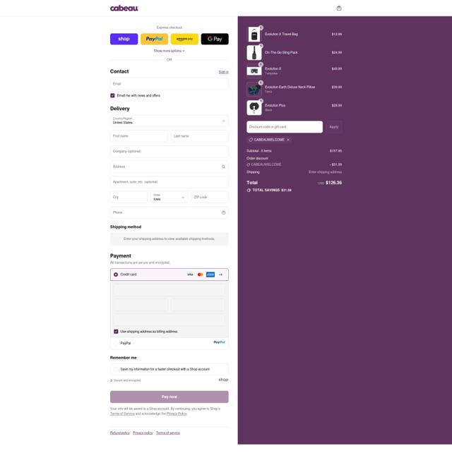 Cabeau checkout page showing Cabeau discount code box | Screenshot taken by SimplyCodes community member on Sep 14, 2025