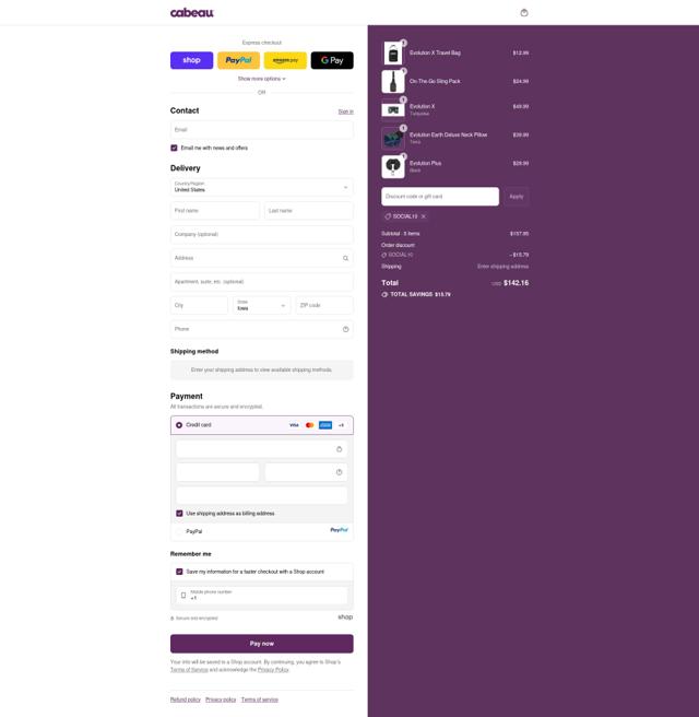 Cabeau checkout page showing Cabeau discount code box | Screenshot taken by SimplyCodes community member on Sep 14, 2025