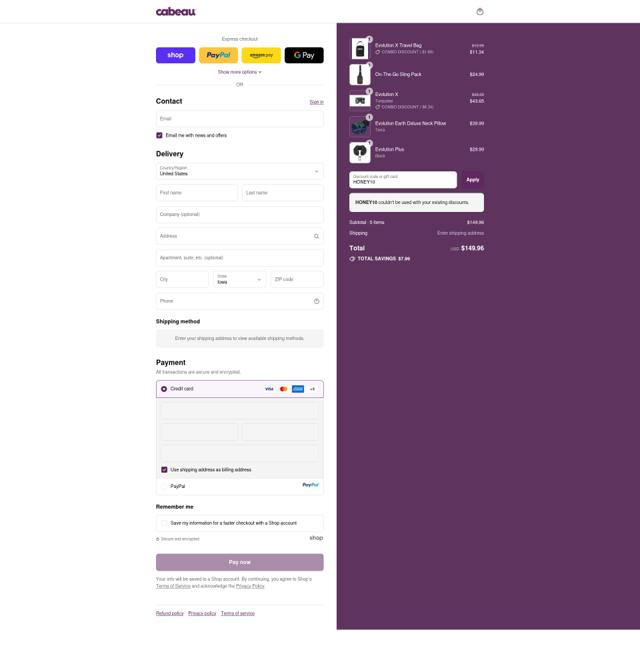 Cabeau checkout page showing Cabeau discount code box | Screenshot taken by SimplyCodes community member on Sep 14, 2025