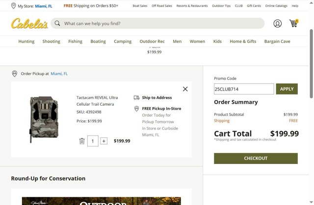 Cabelas checkout page showing Cabelas promo code box | Screenshot taken by SimplyCodes community member on Jul 15, 2025