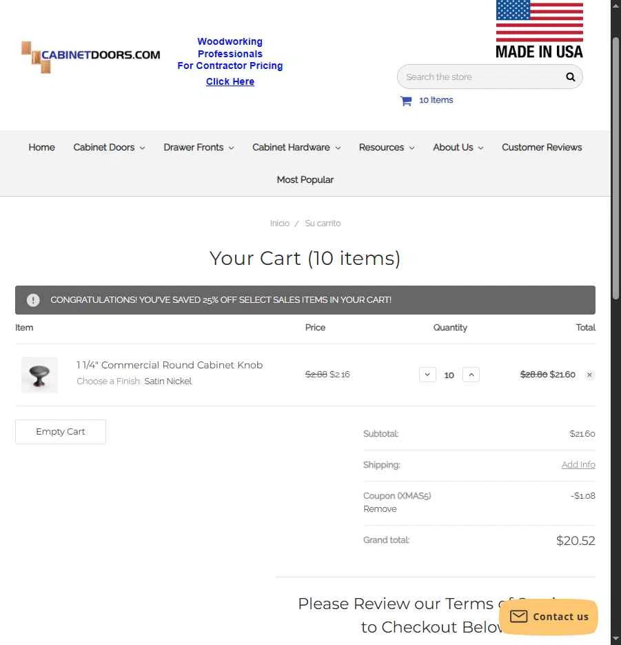 Cabinet Doors checkout page showing Cabinet Doors promo code box | Screenshot taken by SimplyCodes community member on Feb 5, 2026