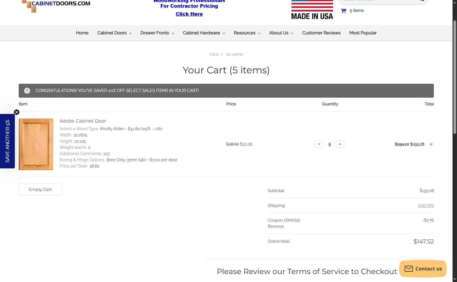 Cabinet Doors checkout page showing Cabinet Doors promo code box | Screenshot taken by SimplyCodes community member on Nov 10, 2025