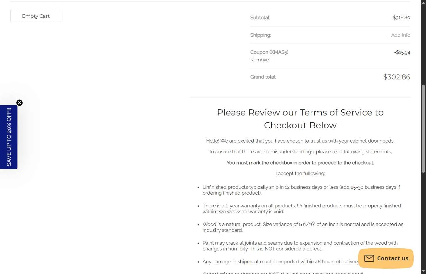 Cabinet Doors checkout page showing Cabinet Doors promo code box | Screenshot taken by SimplyCodes community member on Dec 9, 2025