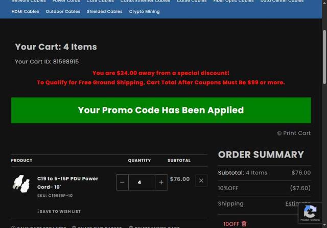 Cables checkout page showing Cables promo code box | Screenshot taken by SimplyCodes community member on Jul 30, 2025