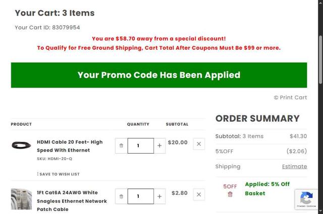 Cables checkout page showing Cables promo code box | Screenshot taken by SimplyCodes community member on Sep 4, 2025