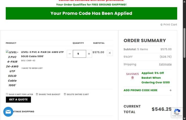 Cables checkout page showing Cables promo code box | Screenshot taken by SimplyCodes community member on Aug 15, 2025
