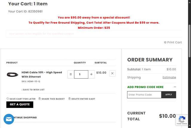 Cables checkout page showing Cables promo code box | Screenshot taken by SimplyCodes community member on Aug 16, 2025