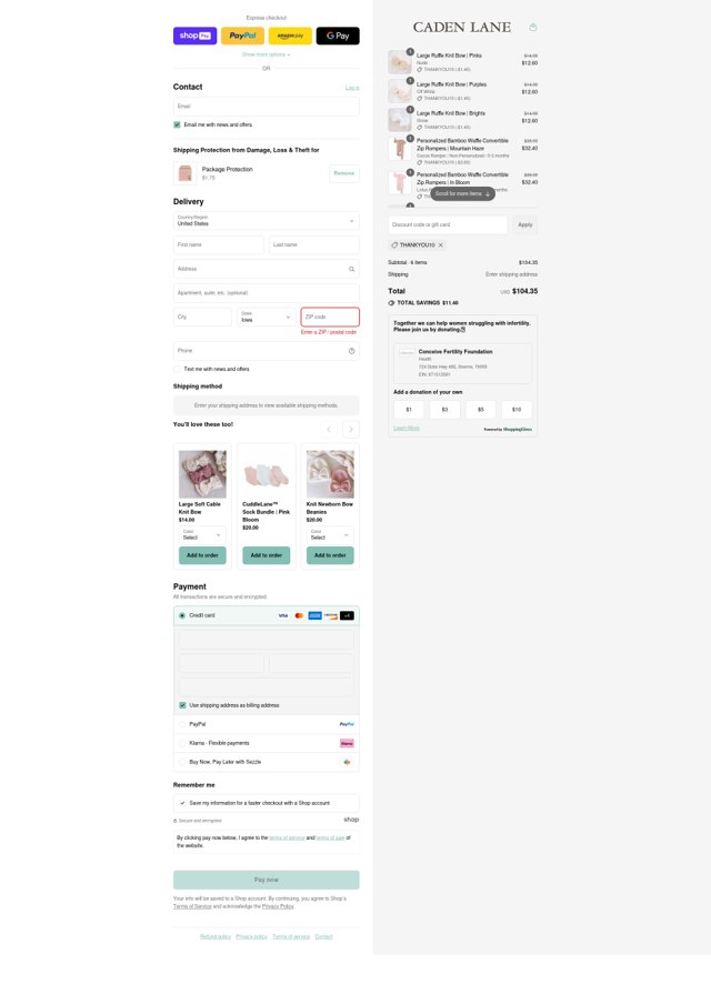 Caden Lane checkout page showing Caden Lane discount code box | Screenshot taken by SimplyCodes community member on Aug 26, 2025