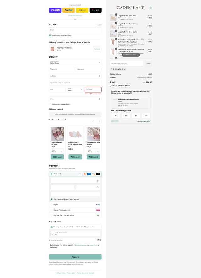 Caden Lane checkout page showing Caden Lane discount code box | Screenshot taken by SimplyCodes community member on Aug 26, 2025