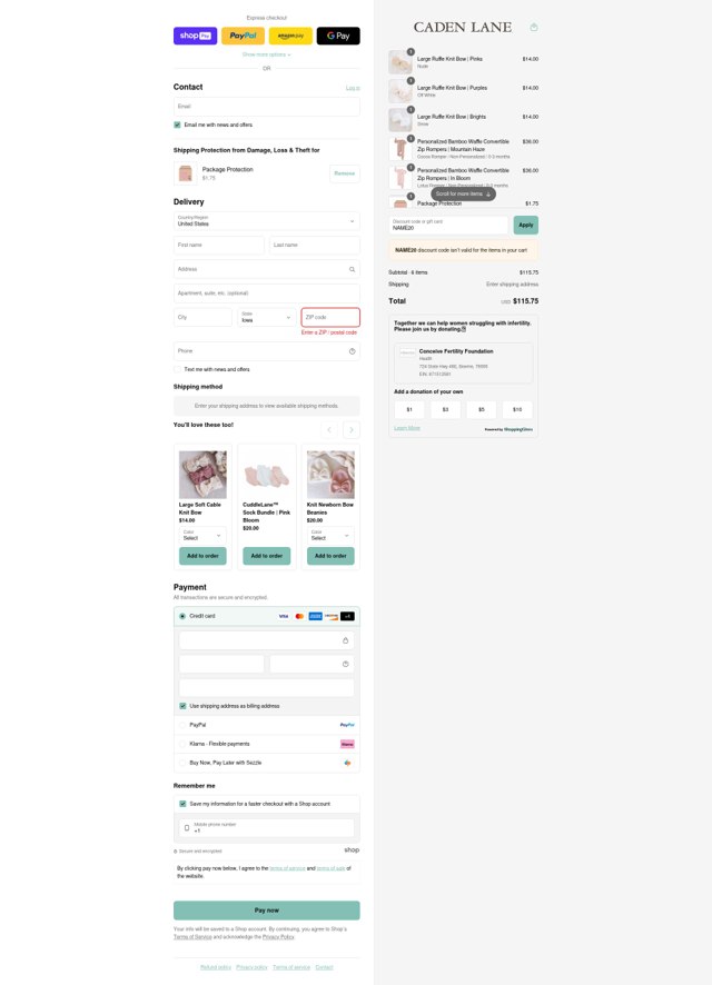Caden Lane checkout page showing Caden Lane discount code box | Screenshot taken by SimplyCodes community member on Aug 26, 2025