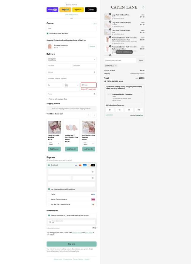 Caden Lane checkout page showing Caden Lane discount code box | Screenshot taken by SimplyCodes community member on Aug 26, 2025