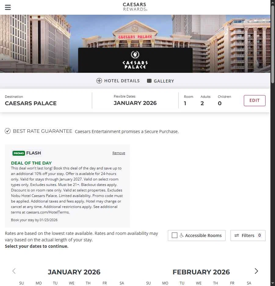 Caesars Rewards checkout page showing Caesars Rewards promo code box | Screenshot taken by SimplyCodes community member on Jan 22, 2026