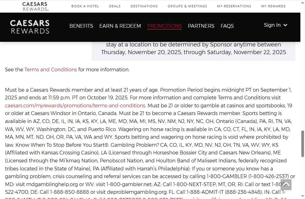 Caesars Rewards checkout page showing Caesars Rewards promo code box | Screenshot taken by SimplyCodes community member on Oct 7, 2025