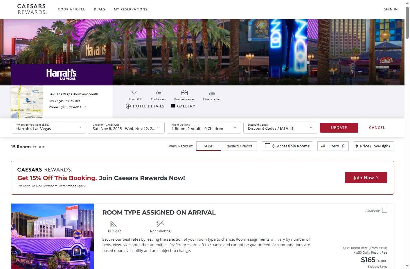 Caesars Rewards: Shows & Attractions checkout page showing Caesars Rewards: Shows & Attractions promo code box | Screenshot taken by SimplyCodes community member on Oct 15, 2025