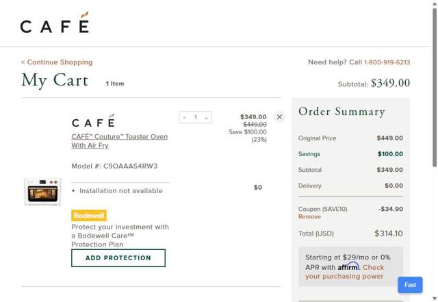 Cafe Appliances checkout page showing Cafe Appliances coupon code box | Screenshot taken by SimplyCodes community member on Aug 8, 2025