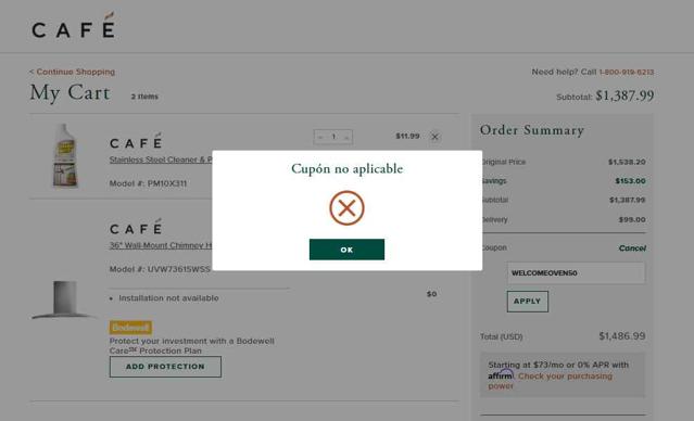 Cafe Appliances checkout page showing Cafe Appliances coupon code box | Screenshot taken by SimplyCodes community member on Sep 5, 2025