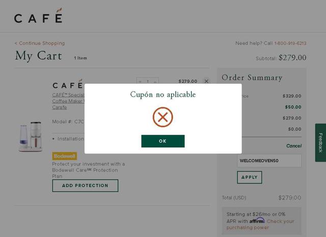 Cafe Appliances checkout page showing Cafe Appliances coupon code box | Screenshot taken by SimplyCodes community member on Sep 5, 2025