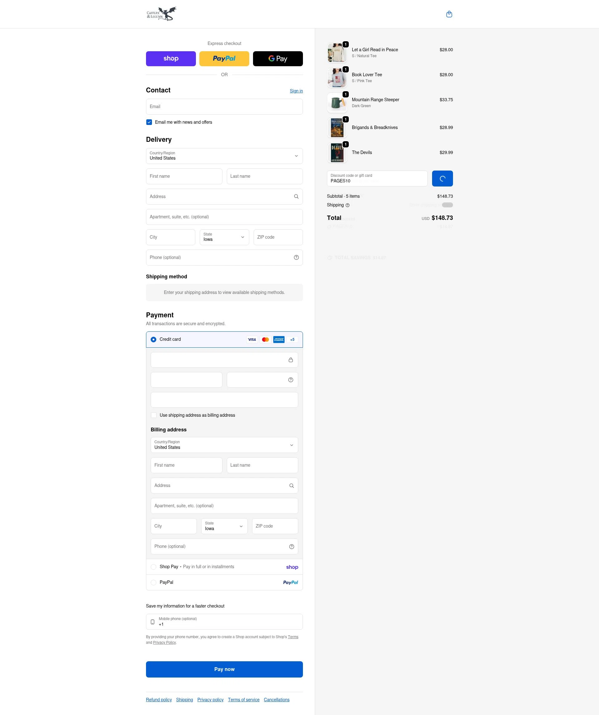 Caffeine and Legends checkout page showing Caffeine and Legends discount code box | Screenshot taken by SimplyCodes community member on Feb 11, 2026